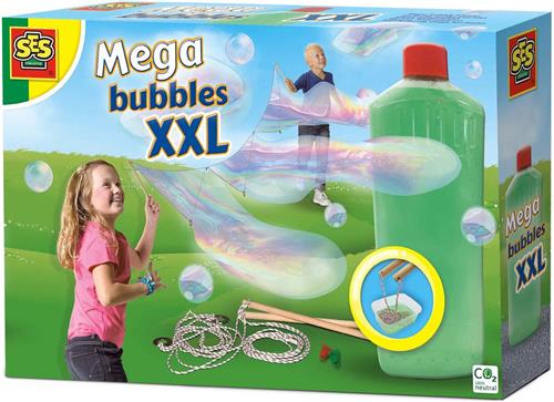 SES - Mega bubbles XXL - bellenblaas - met handige tool, paperclips en sterk zeepsop voor de leukste grote bellen