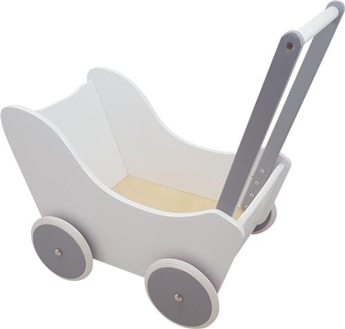 Playwood - Houten Poppenwagen wit met zilver