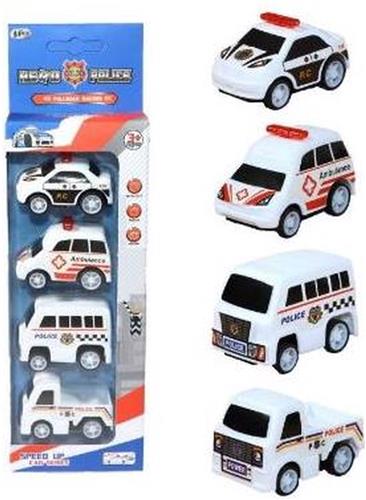 Politieauto Ambulance 5,5cm set a 4 stuks pull-back