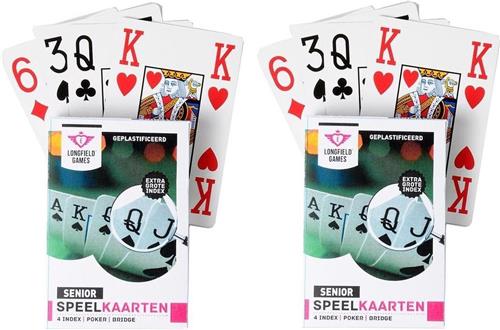 4x Senioren speelkaarten plastic poker/bridge/kaartspel met grote cijfers/letters - Ideaal voor oudere mensen/slechtzienden - Kaartspellen - Speelkaarten - Pesten/pokeren