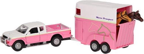 Kids Globe Die-cast Auto met Paardentrailer Roze, 1:32