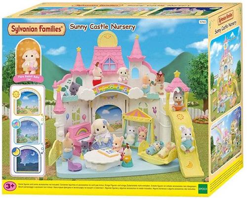 Sylvanian Families 5743 Zonnig Kinderopvang Kasteel- inclusief 1 fluweelzachte bloemen hangoor konijn baby