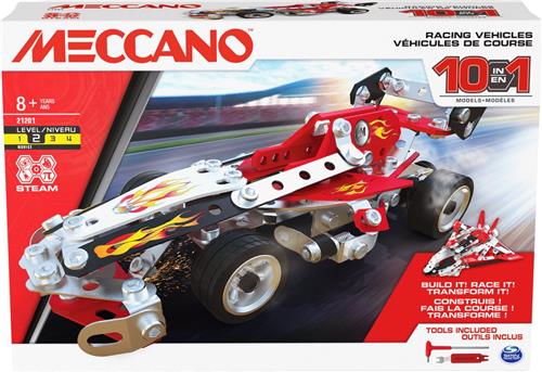 Meccano - 10-in-1 S.T.E.A.M.-bouwpakket voor racevoertuigen met 225 onderdelen en gereedschappen