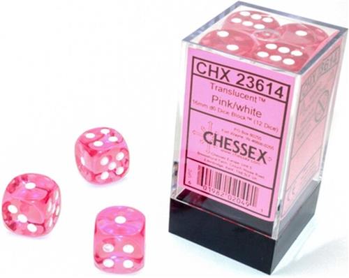 Chessex 12 x D6 Set Translucent 16mm - Pink/White