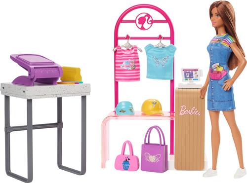 Barbie winkel - Maak- en Verkoopboetiek, speelset met uitstalrek en folie - Barbie pop