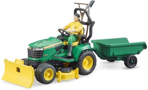 Bruder John Deere zitmaaier met aanhanger en tuinman