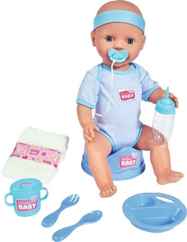 New Born Baby - Babypop - 43 cm - slapende ogen - blauw - drink en plasfunctie - babypop