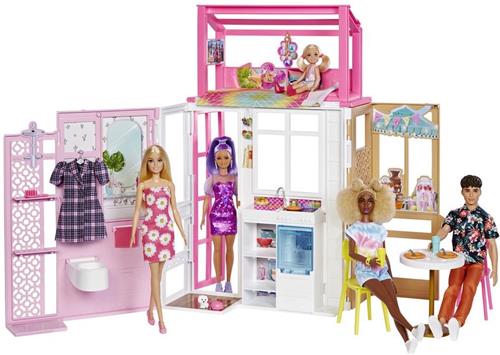 Barbie Vakantiehuis met Barbiepop - Barbie huis met 2 verdiepingen