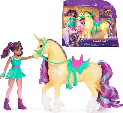 Unicorn Academy  Pop Ava & Eenhoorn Leaf - met 2 rijaccessoires en borstel - Speelfigurenset