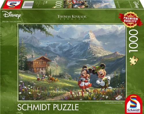 Schmidt Spiele Thomas Kinkade Studios: Disney Dreams Collections - Mickey & Minnie in den Alpen Legpuzzel 1000 stuk(s) Stripfiguren