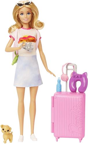 Barbie op reis - Barbiepop met roze koffer en reisaccessoires