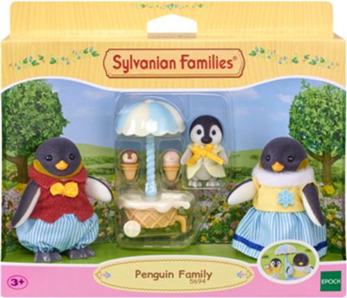 Sylvanian Families 5694 Familie Pinguïn - 3 fluweelzachte speelfiguren- ijsco wagentje