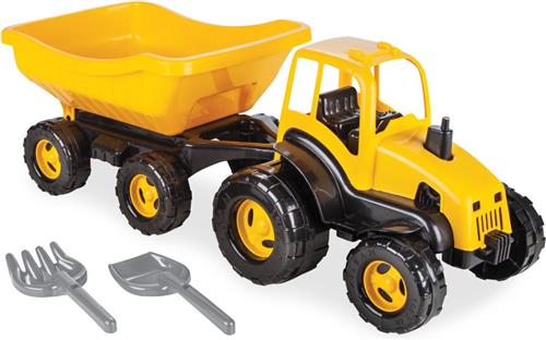 Pilsan Tractor Met Aanhangwagen | Geel/Zwart | 4-delig | L72 x B27 x H26