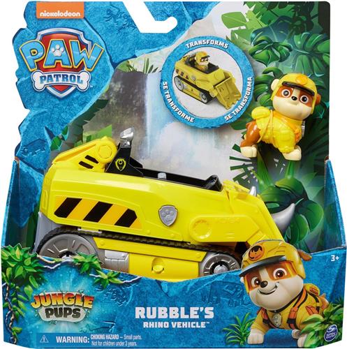 PAW Patrol Jungle Pups - Rubble's Neushoorn-voertuig - speelgoedauto met speelfiguur