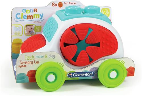 Clementoni Soft Clemmy - Sensory Car - Stapelblokken - Baby Blokken - 8 Speelblokken met Vormendoos Auto - 6-36 maanden