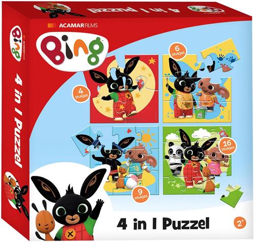 Bing puzzel 4 in 1 educatief peuter speelgoed - kinderpuzzel 4x6x9x16 stukjes leren puzzelen - cadeautip puzzel 3 jaar en ouder - Bambolino Toys