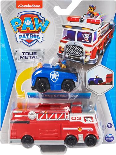 PAW Patrol True Metal Brandweerauto - Gegoten teamvoertuig met Chase-speelgoedvoertuig - schaal 1:55