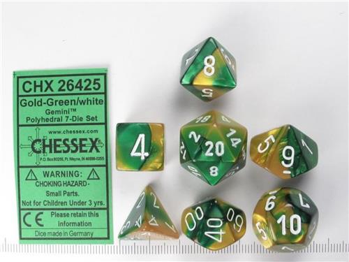 Chessex Gemini Gold-Green/white Polydice Dobbelsteen Set (7 stuks)