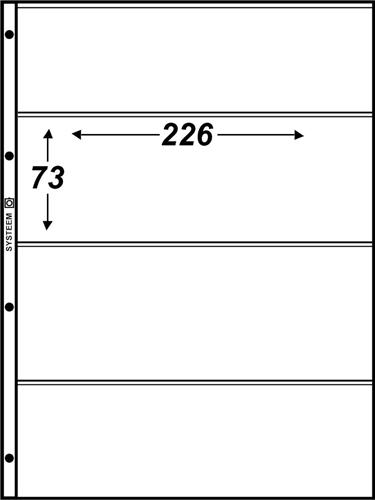 Hartberger Systeemblad S-4 met 4 vakken (226 x 73 mm) 5 stuks insteekhoezen - insteekbladen voor de verzamelaar! - voor bankbiljetten