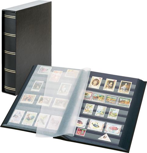 Lindner 1169SK Postzegelalbum incl. Cassette  Zwart - groot formaat  30/60 blz. zwarte bladen - luxe  gewatteerd Postzegels - insteekalbum - insteek - compact  stockboek