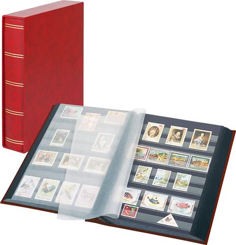 Lindner 1169SK Postzegelalbum incl. Cassette  Rood - groot formaat  30/60 blz. zwarte bladen - luxe  gewatteerd Postzegels - insteekalbum - insteek - compact  stockboek