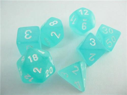 Chessex Frosted Teal/white Polydice Dobbelsteen Set (7 stuks)