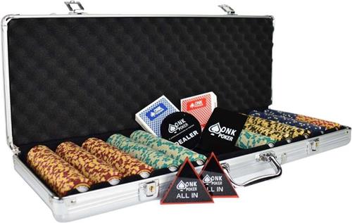 Monte Carlo High Class Clay Poker Set 500 Poker Chips Compleet - pokerkoffer - pokersets - pokerfiches - pokerchips - poker kaarten - pokerkaarten - dealerbutton - all in button - cut card