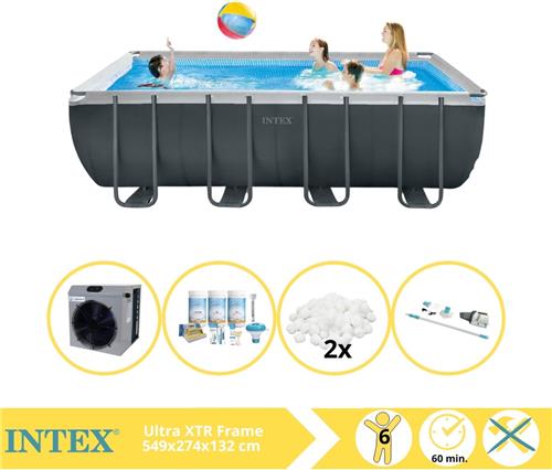 Intex Ultra XTR Frame Zwembad - Opzetzwembad - 549x274x132 cm - Inclusief Onderhoudspakket, Filterbollen, Stofzuiger en Warmtepomp CP