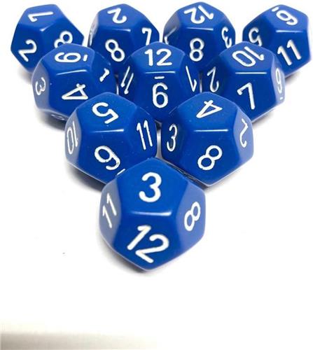 Diceshop 12-kantige dobbelsteen (SET van 10 STUKS) D12 Blauw | Wit