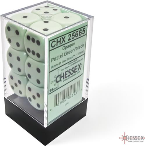 Chessex 12 x D6 Set Opaque Pastel 16mm - Green/Black