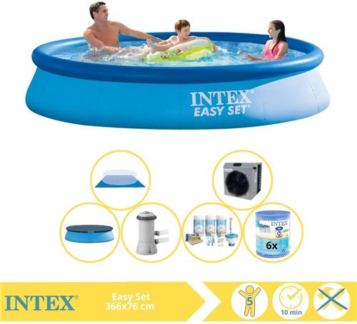 Intex Easy Set Zwembad - Opblaaszwembad - 366x76 cm - Inclusief Afdekzeil, Onderhoudspakket, Zwembadpomp, Filter, Grondzeil en Warmtepomp CP