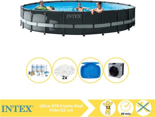 Intex Ultra XTR Frame Zwembad - Opzetzwembad - 610x122 cm - Inclusief Onderhoudspakket, Filterbollen, Voetenbad en Warmtepomp CP