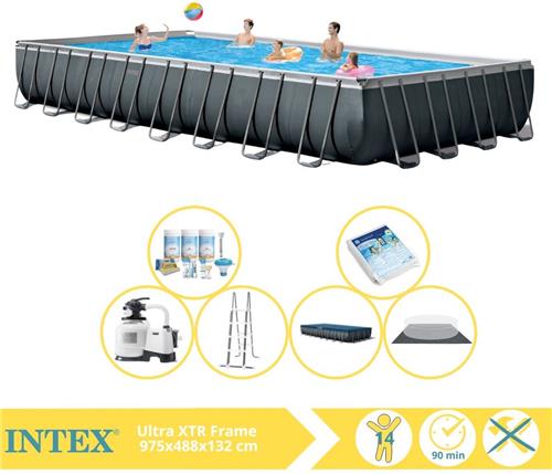 Intex Ultra XTR Frame Zwembad - Opzetzwembad - 975x488x132 cm - Inclusief Onderhoudspakket en Luxe Zwembad Stofzuiger