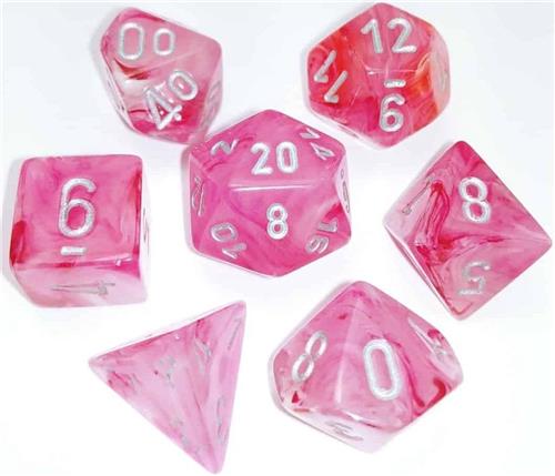 Polydice 7 Dobbelstenenset Ghostly Glow Pink Silver