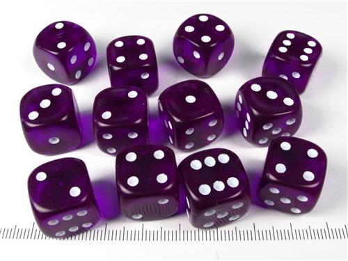 Chessex Translucent Purple/white D6 16mm Dobbelsteen Set (12 stuks)