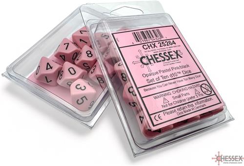 Chessex Opaque Pastel Pink/black D10 Dobbelsteen Set (10 stuks)