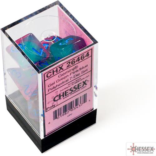 Chessex 7-Die set Gemini Gel Green-Pink/Blue