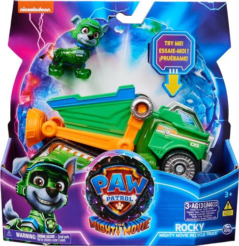 PAW Patrol The Mighty Movie - Vuilniswagen met Rocky-actiefiguur licht en geluid