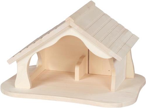 Holztiger Kerststal / Boerderij stal 54x37,4x31,8cm, met kerstster, hout, 3+