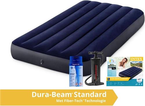 Intex Classic Dura-Beam - Luchtbed - 1 Persoons - Met Repairset en Handpomp - 191x99x25 cm - PVC - Blauw