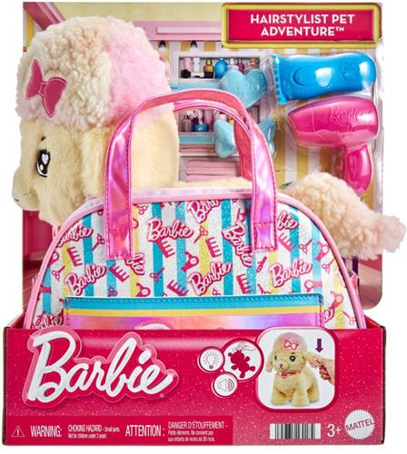 Barbie Knuffels, Poedel Hond Met Draagtas En 6 Accessoires, Pluche met Licht en Geluid, Salon Huisdier Avontuur