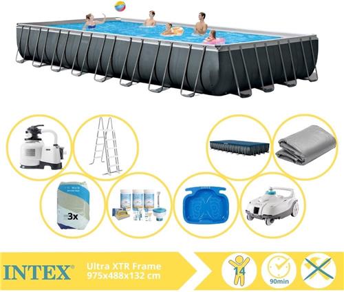 Intex Ultra XTR Frame Zwembad - Opzetzwembad - 975x488x132 cm - Inclusief Onderhoudspakket, Filterzand, Luxe Zwembad Stofzuiger en Voetenbad