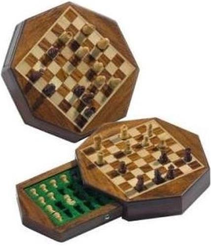 HOT Games Reisschaakcas.8 hoek.magn.Acaci.14,5x3cm