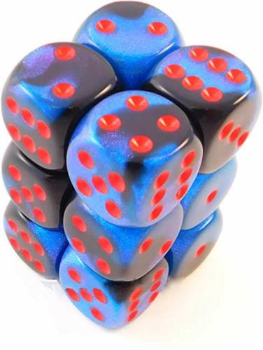 Chessex 12 x D6 Set Gemini 16mm - Black Starlight/Red