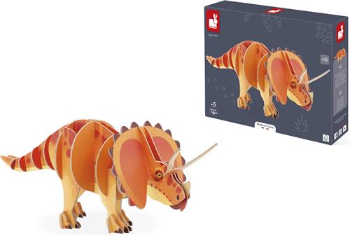 Janod Dino - Triceratops 3D Puzzel - Bouw Zelf Een 3D Triceratops Dinosaurus! - 32 Stukjes Om In Elkaar Te Zetten Zonder Lijm - Geschikt Vanaf 5 Jaar