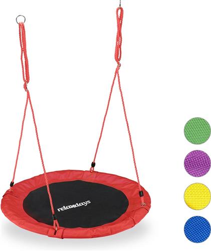 Relaxdays Nestschommel - kinderschommel - schotelschommel - schommel buiten - rond - 90 cm - rood