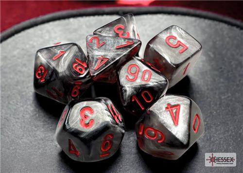 Chessex Velvet Mini-Polyhedral Black/red Dobbelsteen Set (7 stuks)