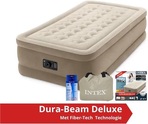 Intex Ultra Plush - Luchtbed - 1 Persoons - Met Ingebouwde Pomp en Repairset - 191x99x46 cm - PVC - Beige