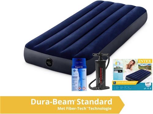 Intex Classic Dura-Beam - Luchtbed - 1 Persoons - Compact - Met Repairset en Handpomp - 191x76x25 cm - PVC -  Blauw