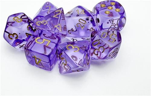 Chessex Translucent Polyhedral Lavender/gold Dobbelsteen Set (7 stuks + 1 bonus)